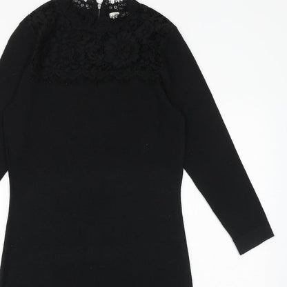 Monsoon Womens Black Polyester Sheath Size S Mock Neck Zip - Lace Detail