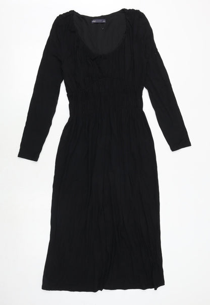 Marks and Spencer Womens Black Viscose A-Line Size 6 Scoop Neck Pullover - Shirred Waist