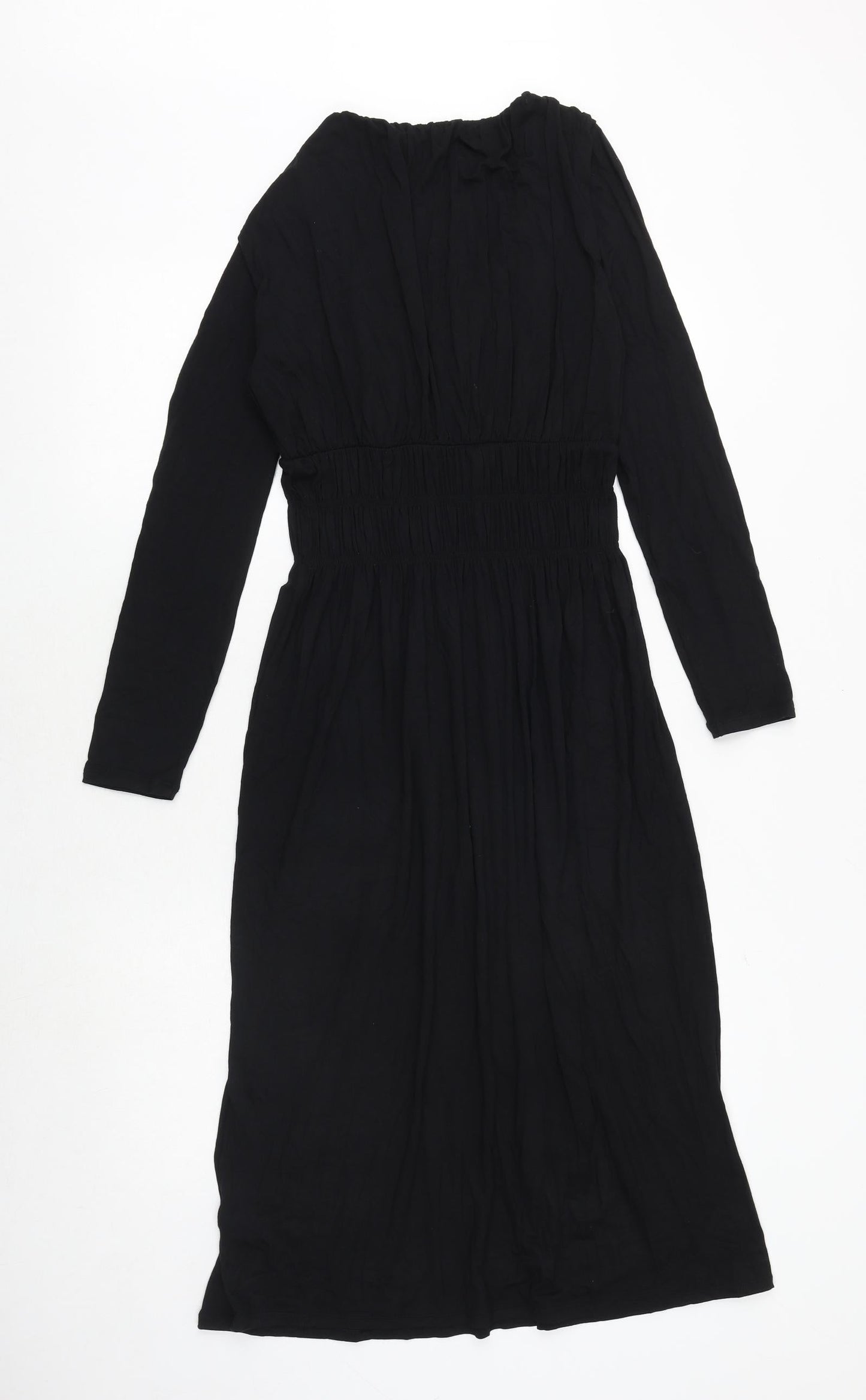 Marks and Spencer Womens Black Viscose A-Line Size 6 Scoop Neck Pullover - Shirred Waist
