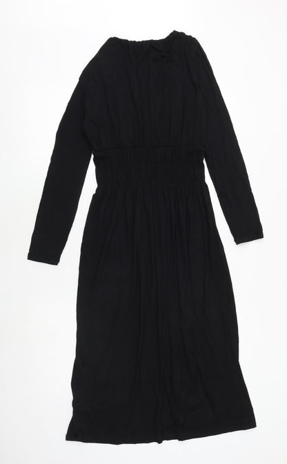 Marks and Spencer Womens Black Viscose A-Line Size 6 Scoop Neck Pullover - Shirred Waist