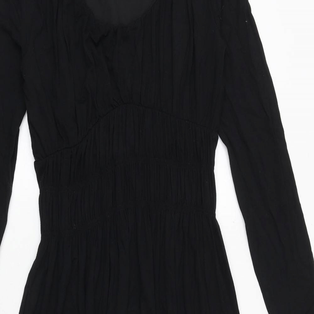 Marks and Spencer Womens Black Viscose A-Line Size 6 Scoop Neck Pullover - Shirred Waist