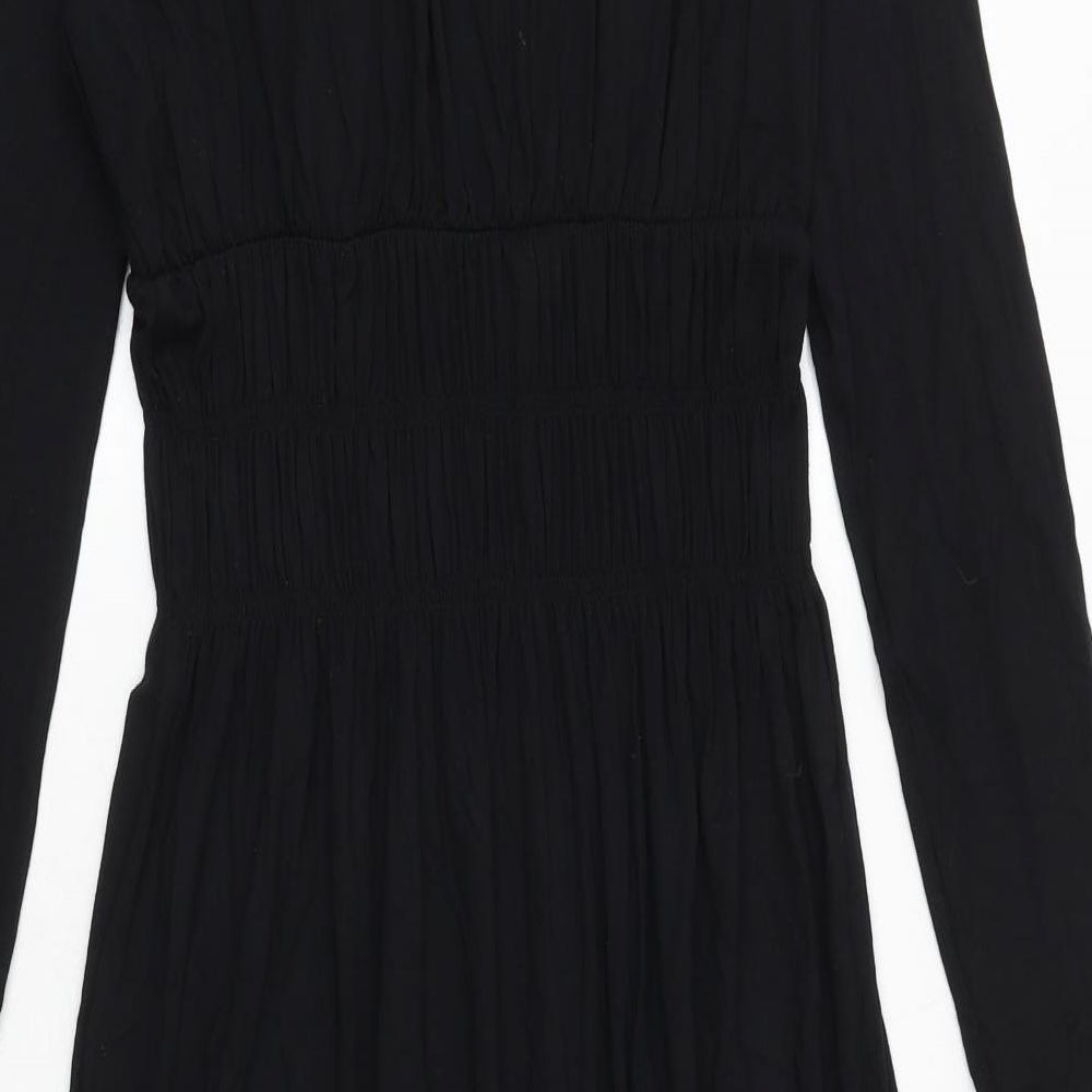 Marks and Spencer Womens Black Viscose A-Line Size 6 Scoop Neck Pullover - Shirred Waist