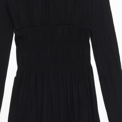 Marks and Spencer Womens Black Viscose A-Line Size 6 Scoop Neck Pullover - Shirred Waist