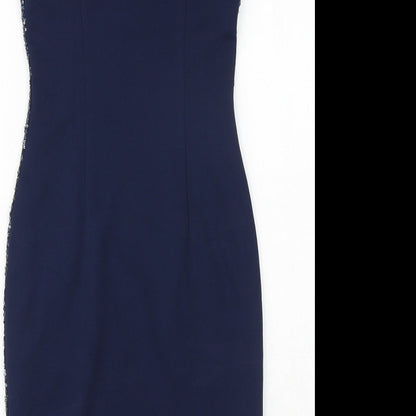 New Look Womens Blue Polyester Sheath Size 8 Boat Neck Pullover