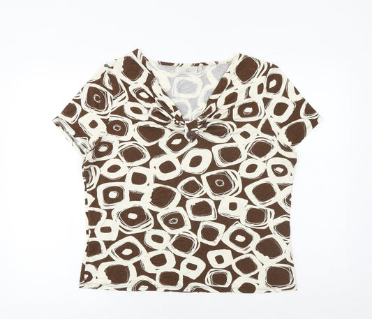 CC Womens Brown Geometric Viscose Basic T-Shirt Size XL V-Neck