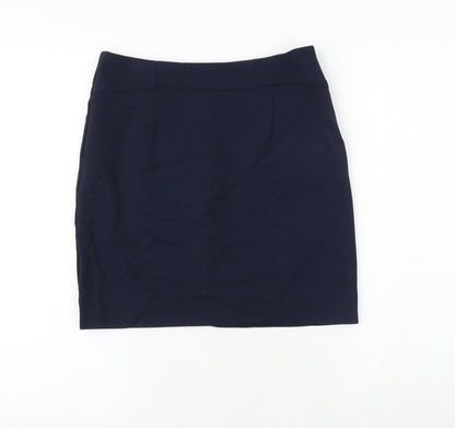 John Lewis Womens Blue Polyester A-Line Skirt Size 8 Zip
