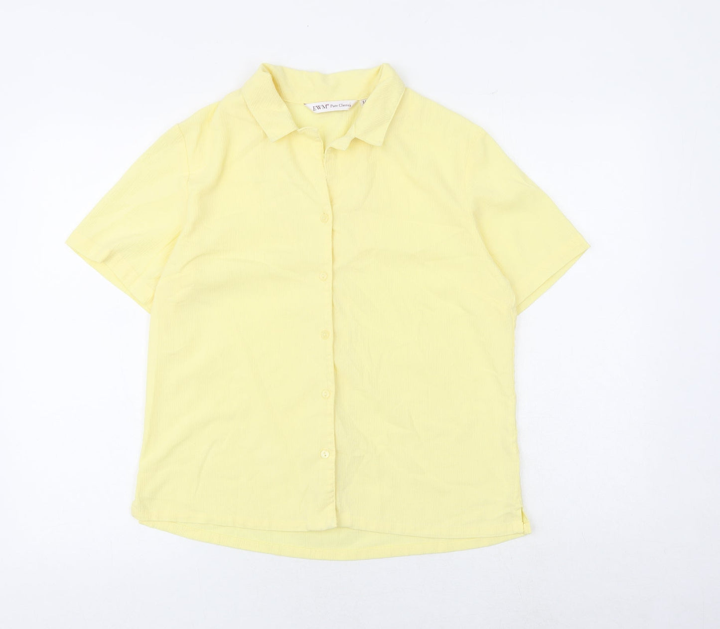 EWM Womens Yellow Polyester Basic Button-Up Size 14 Collared