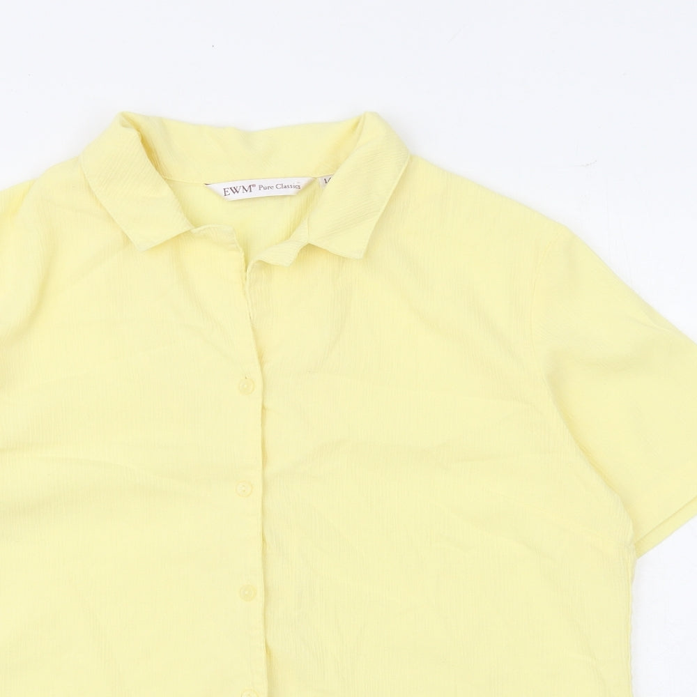 EWM Womens Yellow Polyester Basic Button-Up Size 14 Collared
