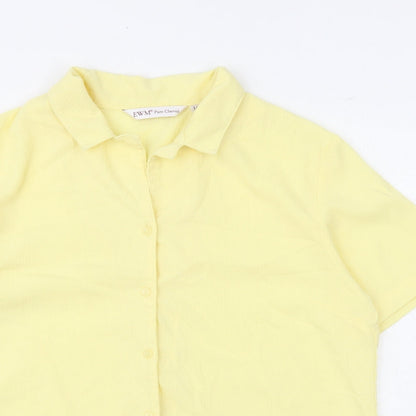 EWM Womens Yellow Polyester Basic Button-Up Size 14 Collared