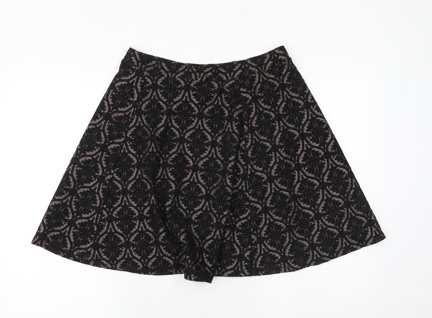 Marks and Spencer Womens Black Geometric Polyester Swing Skirt Size 28 in