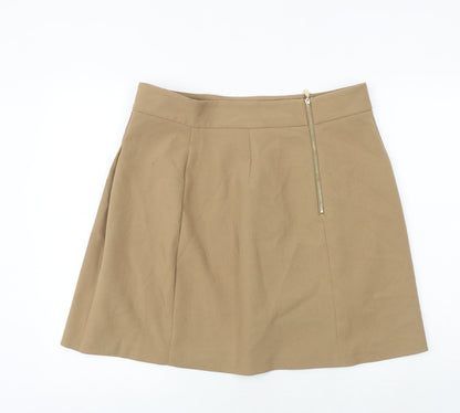 Marks and Spencer Womens Brown Polyester A-Line Skirt Size 16 Zip