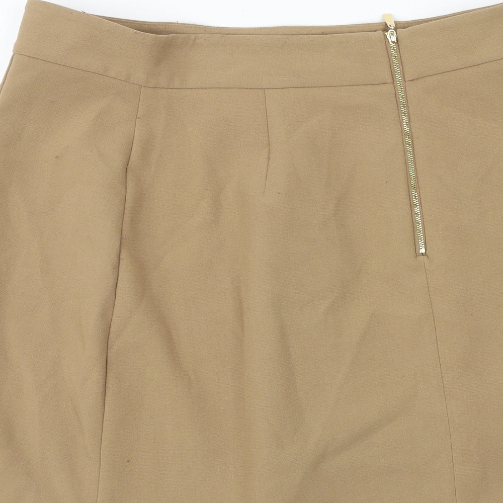 Marks and Spencer Womens Brown Polyester A-Line Skirt Size 16 Zip