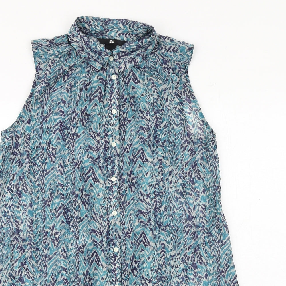 Womens UK Size 6 H&M Blue Basic Button-Up