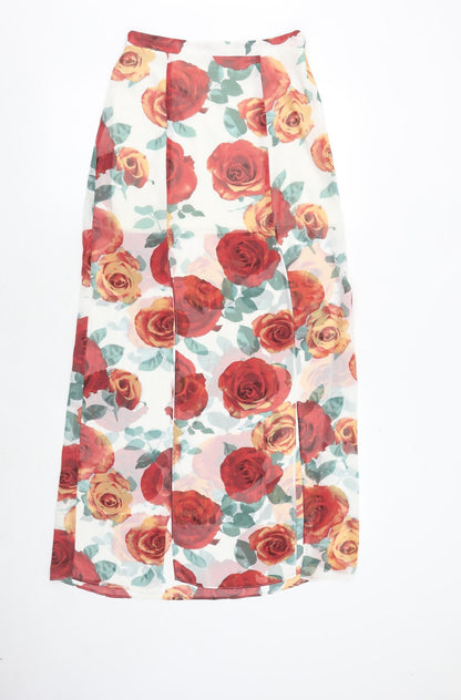 FOREVER 21 Womens White Floral Polyester Maxi Skirt Size S Zip