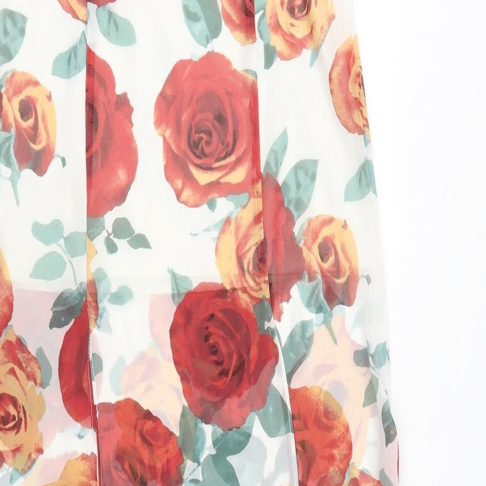 FOREVER 21 Womens White Floral Polyester Maxi Skirt Size S Zip