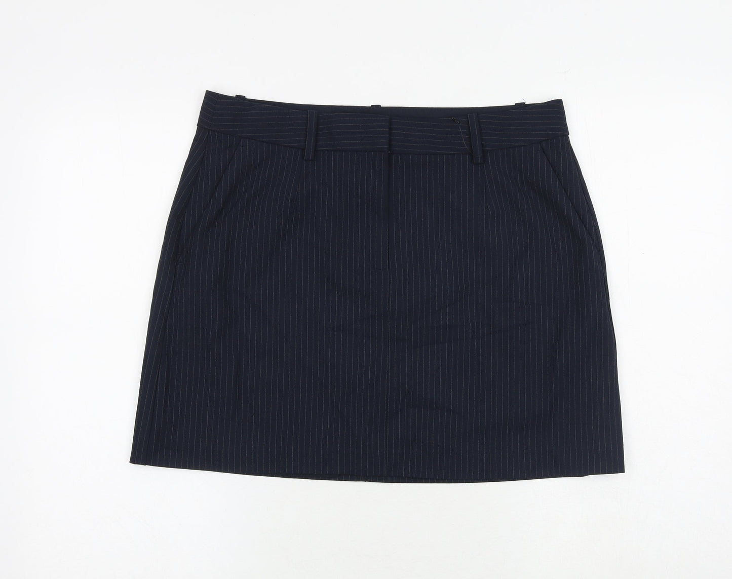 Marks and Spencer Womens Blue Striped Polyester A-Line Skirt Size 14 Zip