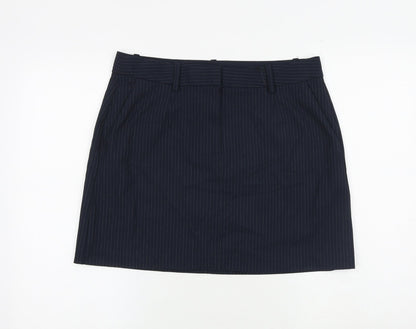 Marks and Spencer Womens Blue Striped Polyester A-Line Skirt Size 14 Zip