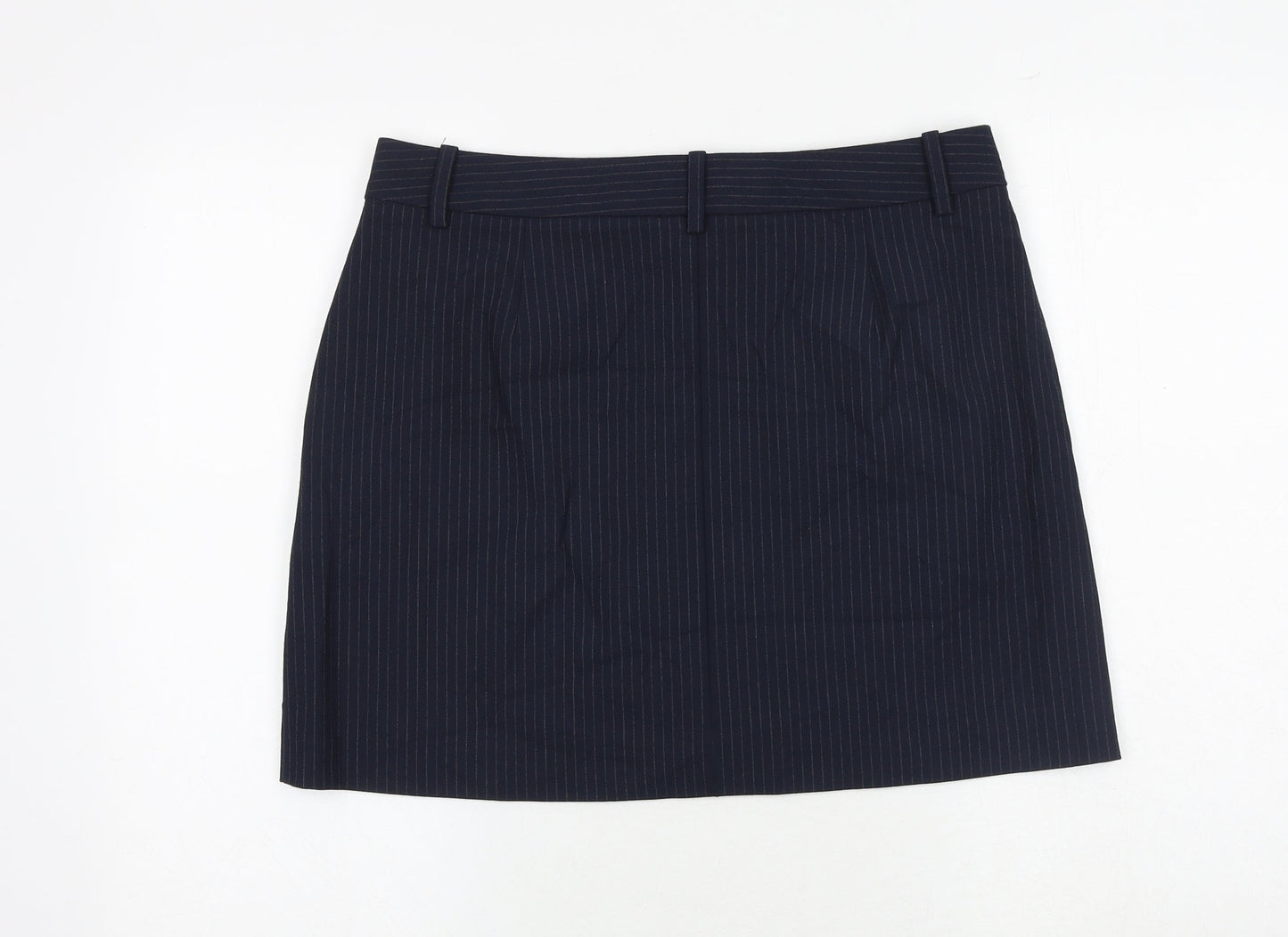 Marks and Spencer Womens Blue Striped Polyester A-Line Skirt Size 14 Zip