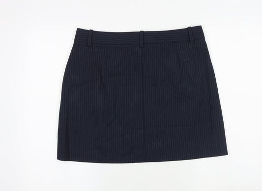 Marks and Spencer Womens Blue Striped Polyester A-Line Skirt Size 14 Zip