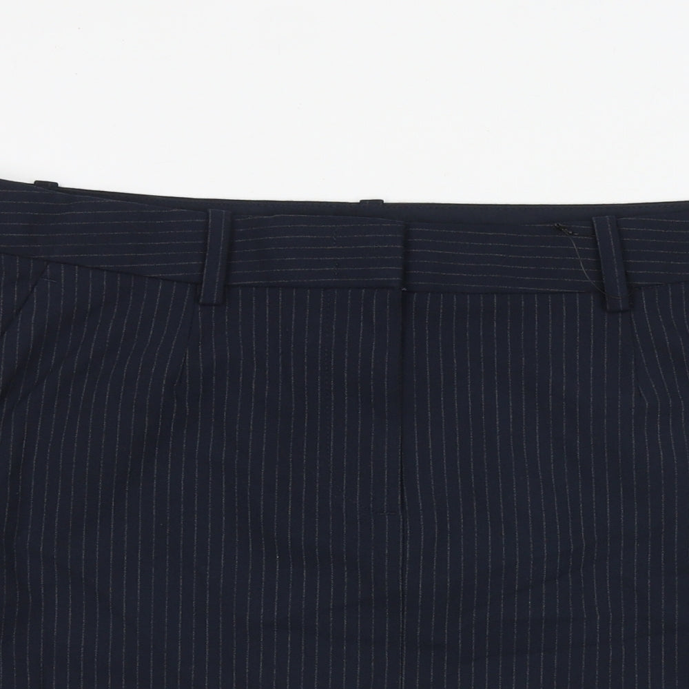 Marks and Spencer Womens Blue Striped Polyester A-Line Skirt Size 14 Zip
