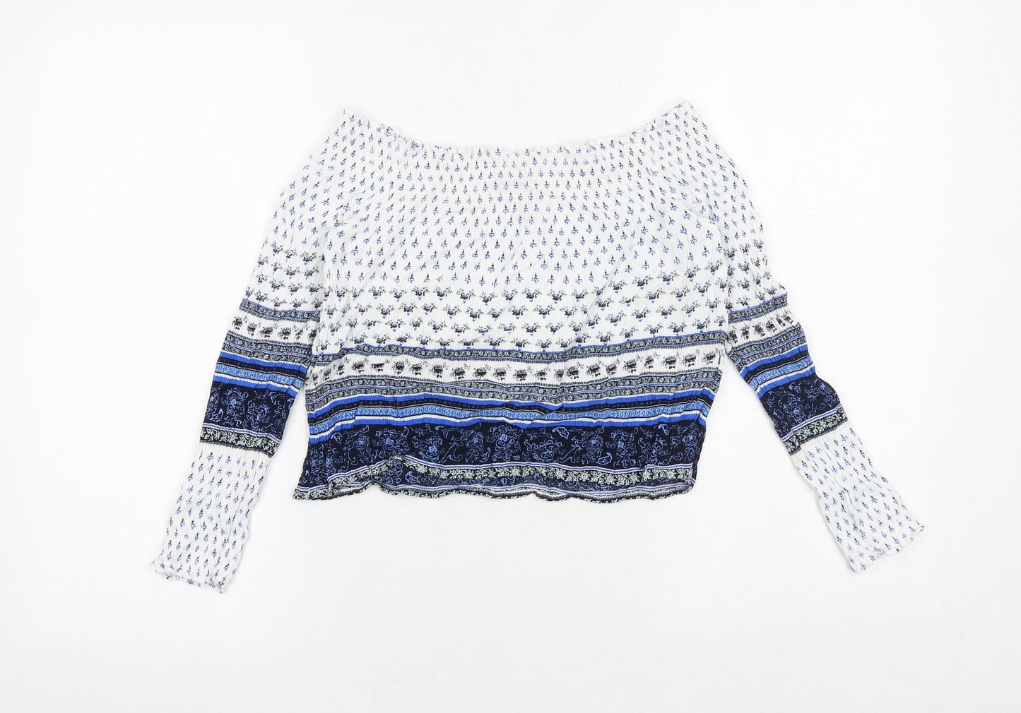 Womens UK Size 12 H&M Blue Cropped Blouse