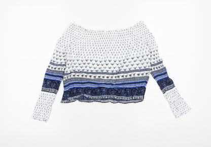 Womens UK Size 12 H&M Blue Cropped Blouse