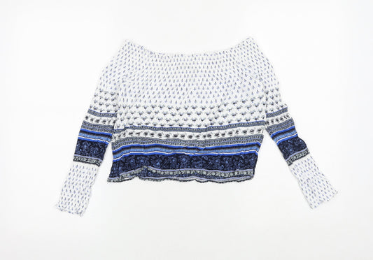 Womens UK Size 12 H&M Blue Cropped Blouse