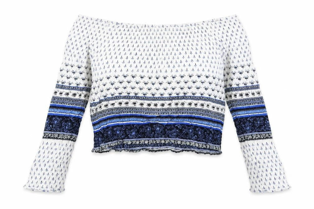 Womens UK Size 12 H&M Blue Cropped Blouse