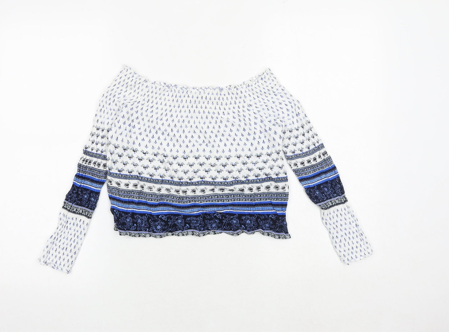 Womens UK Size 12 H&M Blue Cropped Blouse