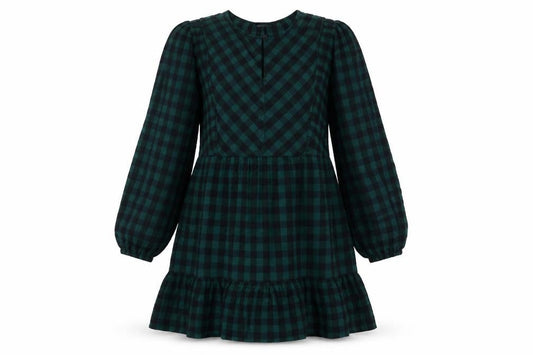 Marks and Spencer Womens Green Check 100% Cotton Skater Dress Size 8 Round Neck Button