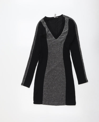 H&M Womens Black Colourblock Viscose Mini Size XS V-Neck Pullover