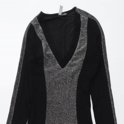 H&M Womens Black Colourblock Viscose Mini Size XS V-Neck Pullover