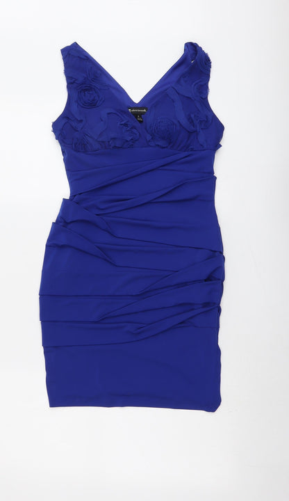 Valerie Bertinelli Womens Blue Polyester Mini Size 4 V-Neck Pullover - Flower Detail