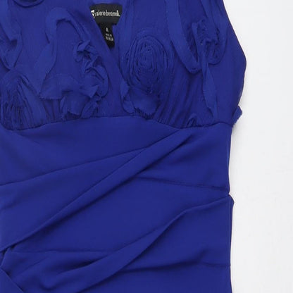 Valerie Bertinelli Womens Blue Polyester Mini Size 4 V-Neck Pullover - Flower Detail