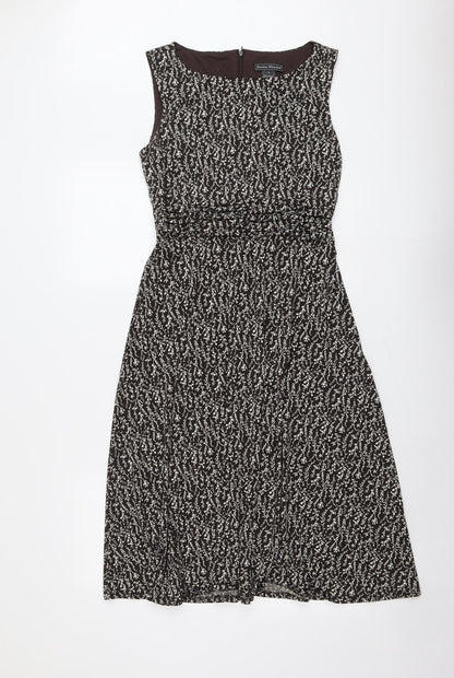Jessica Howard Womens Brown Floral Polyester A-Line Size 8 Round Neck Zip