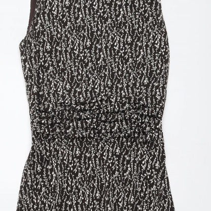 Jessica Howard Womens Brown Floral Polyester A-Line Size 8 Round Neck Zip