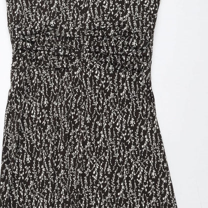 Jessica Howard Womens Brown Floral Polyester A-Line Size 8 Round Neck Zip