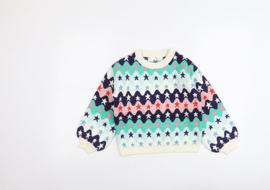 Marks and Spencer Girls Multicoloured Round Neck Geometric Polyester Pullover Jumper Size 9-10 Years Pullover