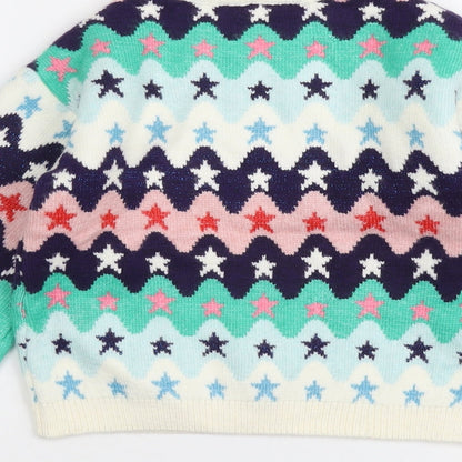 Marks and Spencer Girls Multicoloured Round Neck Geometric Polyester Pullover Jumper Size 9-10 Years Pullover