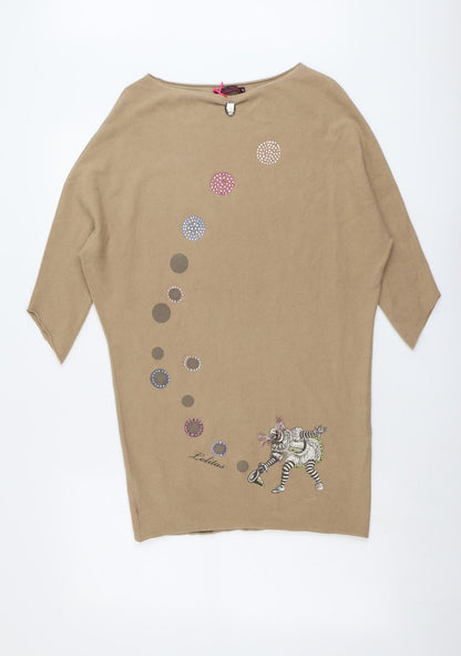 Lolitas&L Womens Beige Boat Neck Viscose Pullover Jumper Size L - Clown