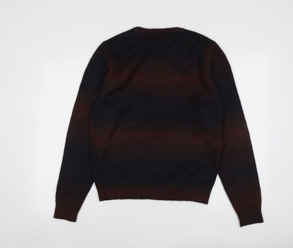 Marks and Spencer Mens Brown Round Neck Geometric Polyester Pullover Jumper Size S Long Sleeve - Colourblock