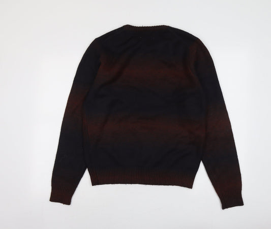 Marks and Spencer Mens Brown Round Neck Geometric Polyester Pullover Jumper Size S Long Sleeve - Colourblock