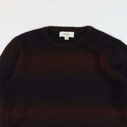 Marks and Spencer Mens Brown Round Neck Geometric Polyester Pullover Jumper Size S Long Sleeve - Colourblock