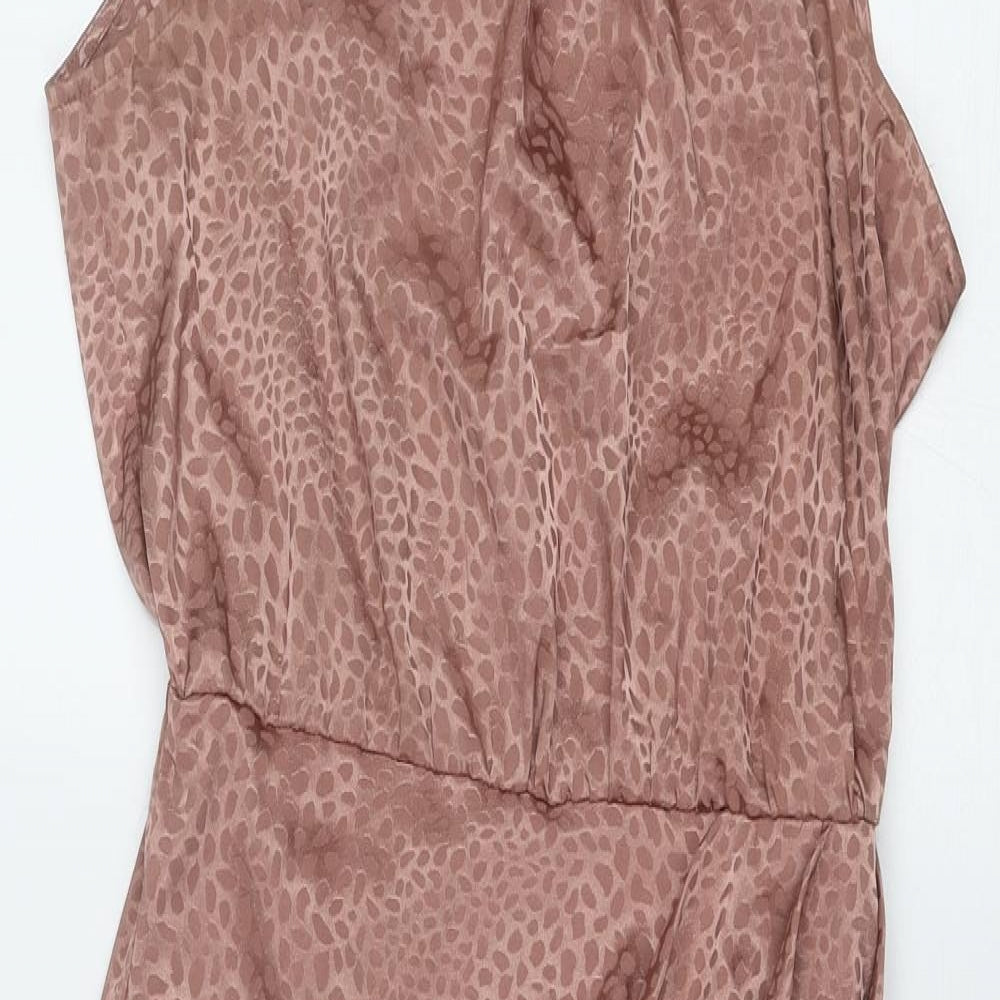 New Look Womens Brown Animal Print Polyester Sheath Size 10 Round Neck Tie - Elastic Waist