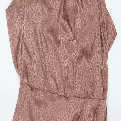 New Look Womens Brown Animal Print Polyester Sheath Size 10 Round Neck Tie - Elastic Waist