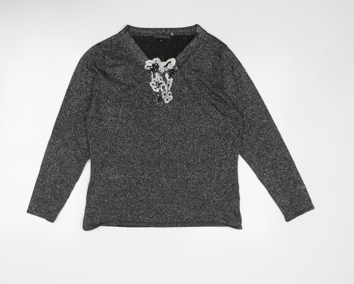 Frank Saul Womens Silver V-Neck Viscose Pullover Jumper Size M