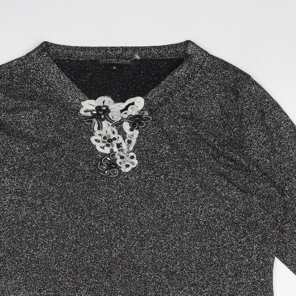 Frank Saul Womens Silver V-Neck Viscose Pullover Jumper Size M