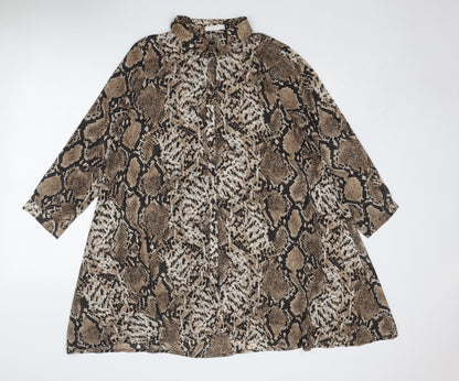 Vera & Lucy Womens Brown Animal Print Polyester Shirt Dress Size 10 Collared Button - Snakeskin Pattern