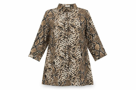 Vera & Lucy Womens Brown Animal Print Polyester Shirt Dress Size 10 Collared Button - Snakeskin Pattern