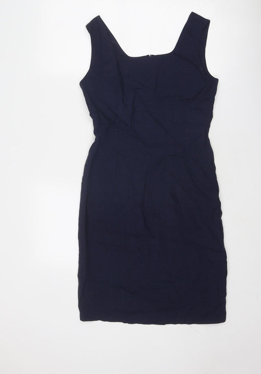 NEXT Womens Blue Polyester Shift Size 12 Square Neck Zip